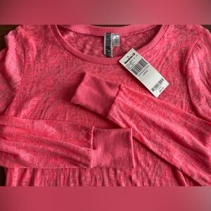 BKE Buckle sheer NEW top‎ Y2K neon pink layering womens lace blouse 80s